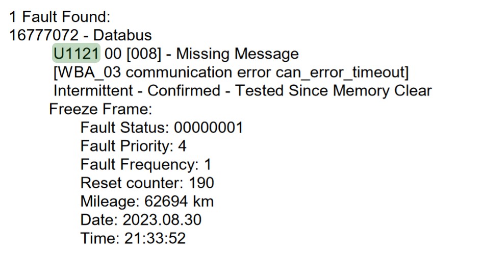 VCDS Error Codes