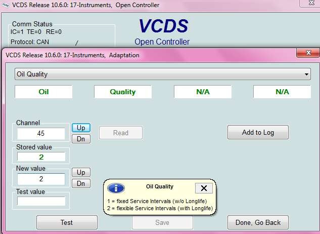 VCDS Channel Selection Screen