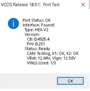 VCDS Interface Connected to OBD-II Port