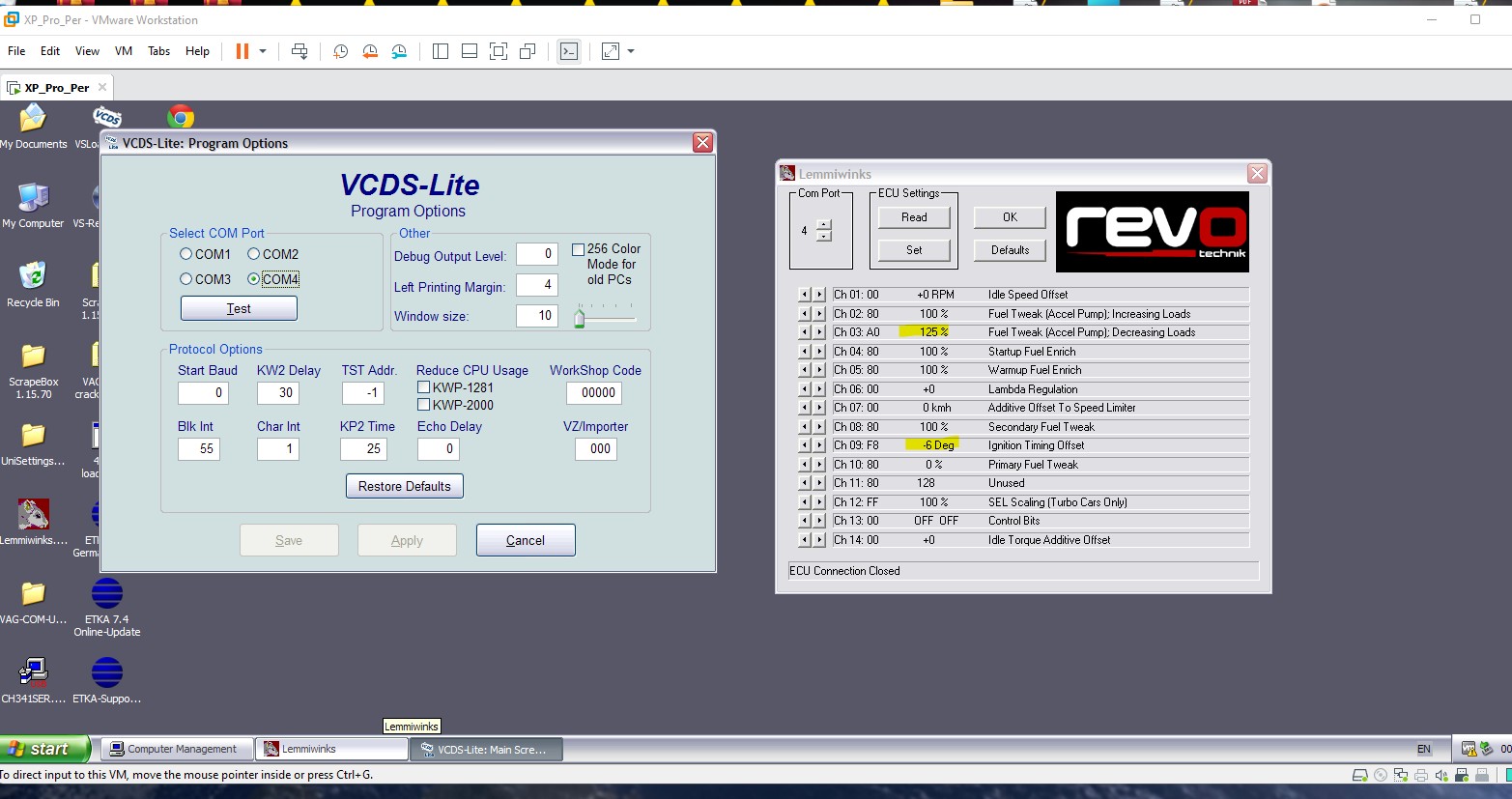Screenshot of Lemmiwinks software interface showing various tuning options and parameters