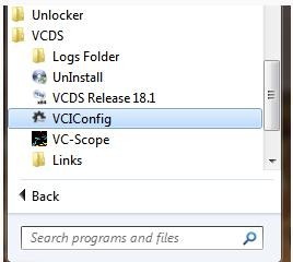 VCIConfig Shortcut Location