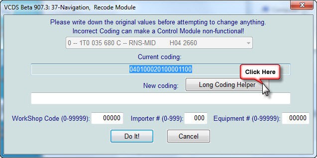 Long Coding Helper Interface in VCDS